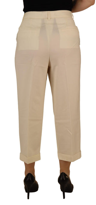 Elfenbeinfarbene High-Waist Cropped Hose mit gefaltetem Saum