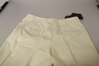 Elfenbeinfarbene High-Waist Cropped Hose mit gefaltetem Saum