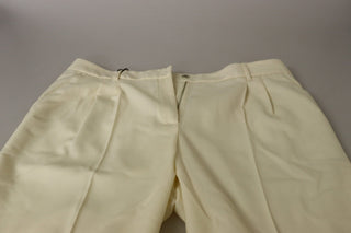 Elfenbeinfarbene High-Waist Cropped Hose mit gefaltetem Saum