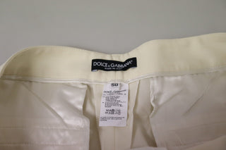 Elfenbeinfarbene High-Waist Cropped Hose mit gefaltetem Saum