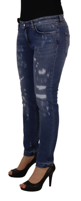 Jeans vaqueros pitillo de algodón azul lavado con cintura baja