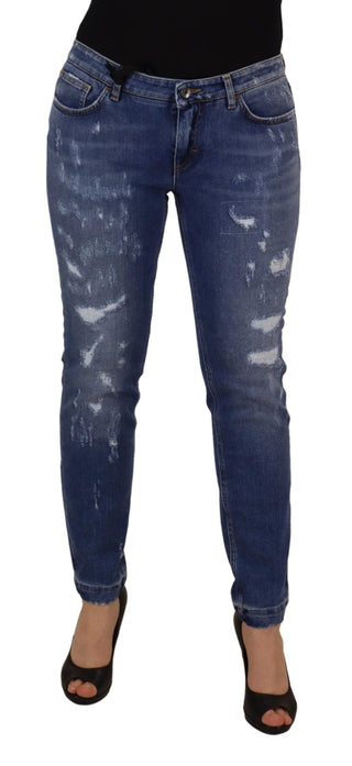 Jeans vaqueros pitillo de algodón azul lavado con cintura baja