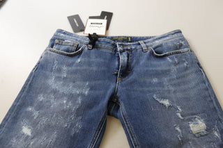 Jeans vaqueros pitillo de algodón azul lavado con cintura baja