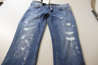 Jeans vaqueros pitillo de algodón azul lavado con cintura baja