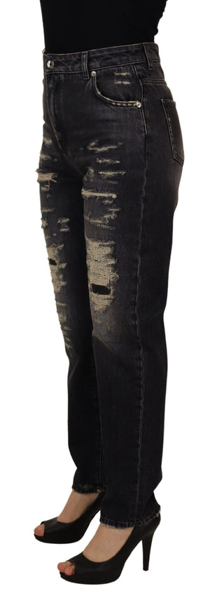Schwarze Jeans mit Washed-Look, Zerstörungen und hohem Bund