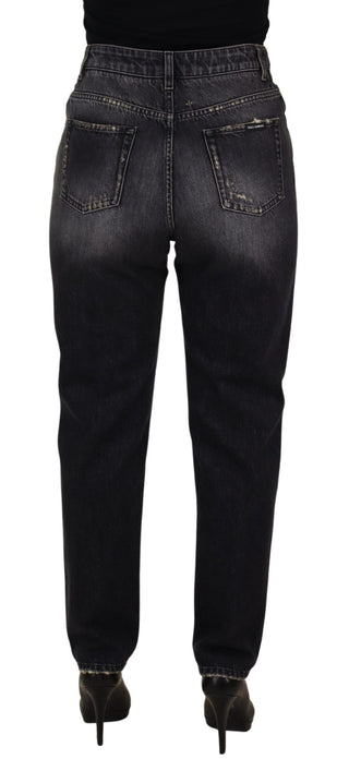 Schwarze Jeans mit Washed-Look, Zerstörungen und hohem Bund