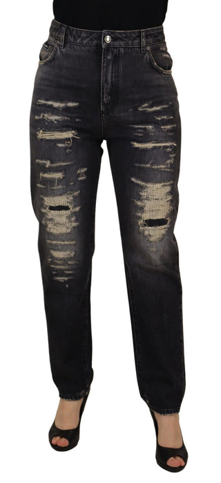 Schwarze Jeans mit Washed-Look, Zerstörungen und hohem Bund