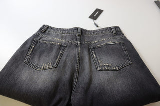 Schwarze Jeans mit Washed-Look, Zerstörungen und hohem Bund
