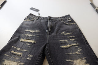 Schwarze Jeans mit Washed-Look, Zerstörungen und hohem Bund