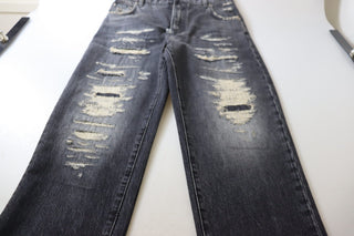 Schwarze Jeans mit Washed-Look, Zerstörungen und hohem Bund