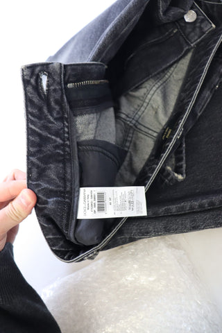Schwarze Jeans mit Washed-Look, Zerstörungen und hohem Bund
