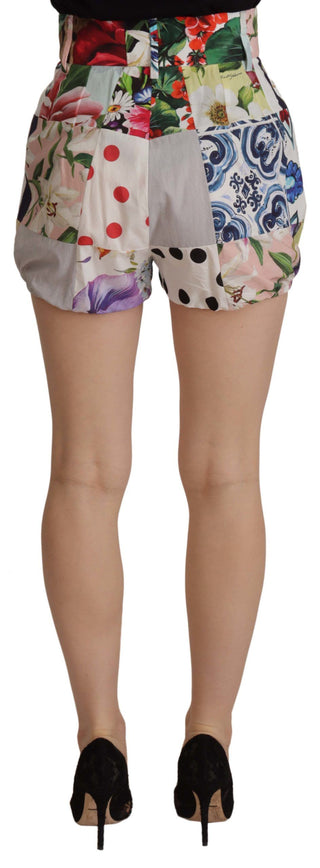 Mehrfarbige Patchwork High Waist Baumwoll-Shorts