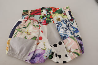 Mehrfarbige Patchwork High Waist Baumwoll-Shorts