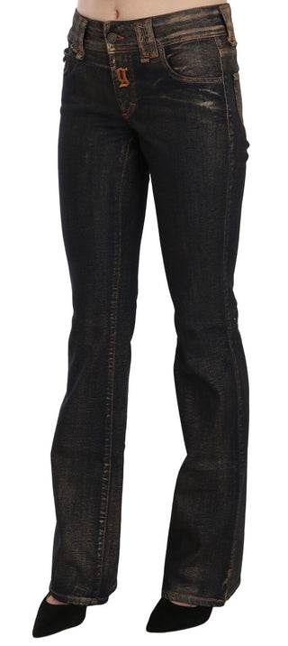 Pantalones vaqueros acampanados de cintura media lavados en negro de algodón