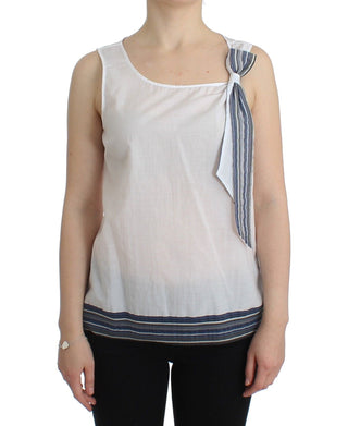 Weiß Blaues Top Bluse Tank Shirt Ärmellos
