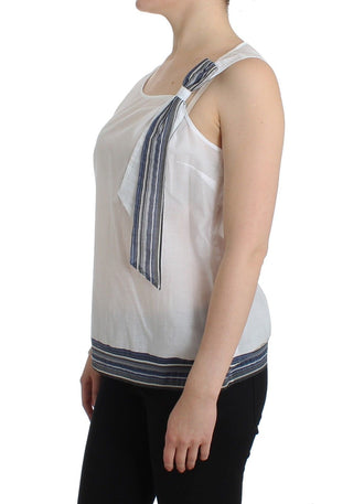 Weiß Blaues Top Bluse Tank Shirt Ärmellos
