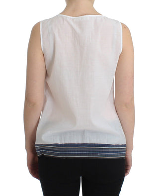 Weiß Blaues Top Bluse Tank Shirt Ärmellos