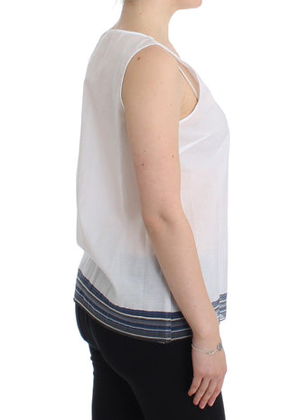 Weiß Blaues Top Bluse Tank Shirt Ärmellos