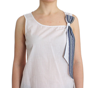 Weiß Blaues Top Bluse Tank Shirt Ärmellos