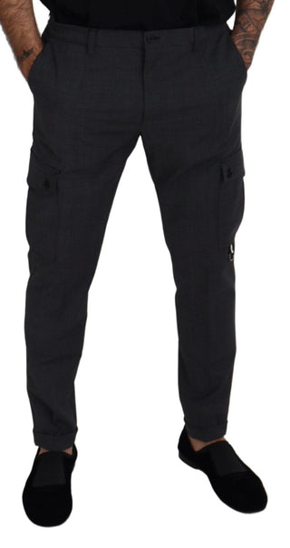 Graue karierte Stretch-Cargohose