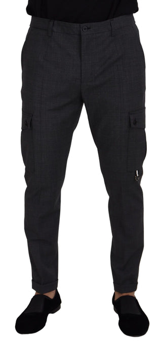 Graue karierte Stretch-Cargohose