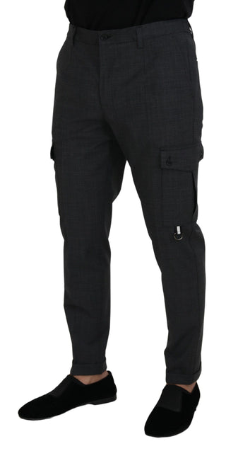 Graue karierte Stretch-Cargohose