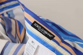 Blau gestreifte Seiden-Baumwoll-Slim-Hose