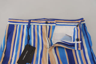 Blau gestreifte Seiden-Baumwoll-Slim-Hose