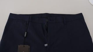 Blaue Leinen-Baumwoll-Slim-Hose Chinos