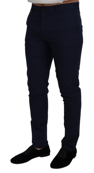 Blaue Leinen-Baumwoll-Slim-Hose Chinos