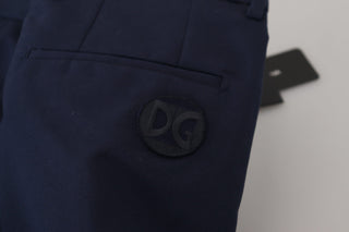 Blaue Leinen-Baumwoll-Slim-Hose Chinos