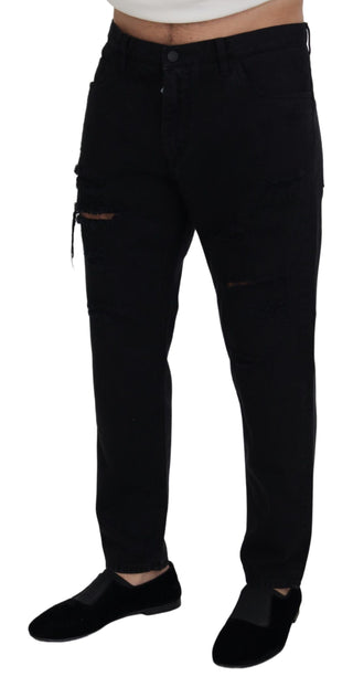 Jeans negros de algodón rotos, sueltos y de corte regular