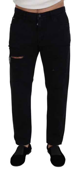 Jeans negros de algodón rotos, sueltos y de corte regular