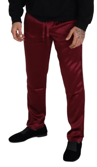 Pantalones de descanso DG de seda burdeos