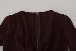 Braunes Wickelkleid mit langen Ärmeln und Stretchanteil in Midilänge