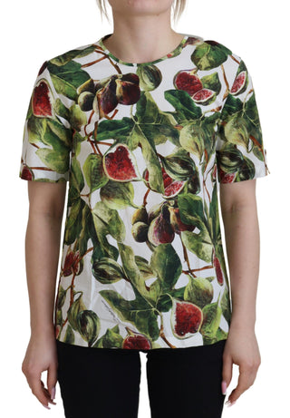 Blusa camiseta de algodón con cuello redondo y estampado de frutas
