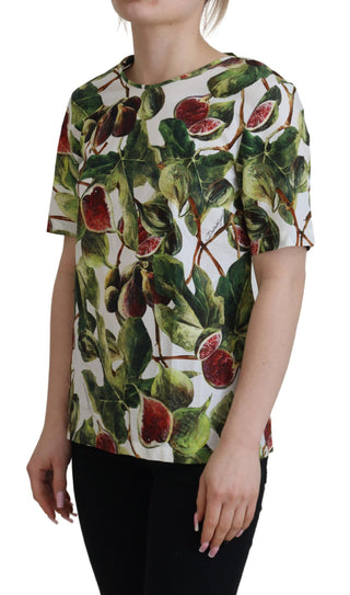 Blusa camiseta de algodón con cuello redondo y estampado de frutas
