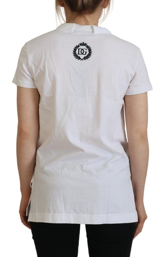 Weißes, kurzärmliges Baumwoll-V-Ausschnitt-Oberteil/T-Shirt