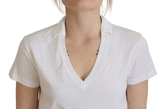 Weißes, kurzärmliges Baumwoll-V-Ausschnitt-Oberteil/T-Shirt