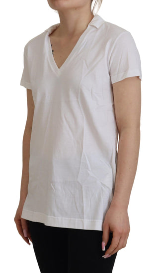 Weißes, kurzärmliges Baumwoll-V-Ausschnitt-Oberteil/T-Shirt