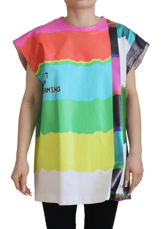 Mehrfarbige TV-Print Bluse Baumwoll T-Shirt