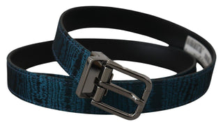 Blauer Jacquard Moire Gürtel mit silberner Metallschnalle für Herren