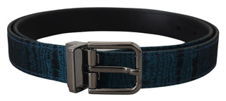 Blauer Jacquard Moire Gürtel mit silberner Metallschnalle für Herren