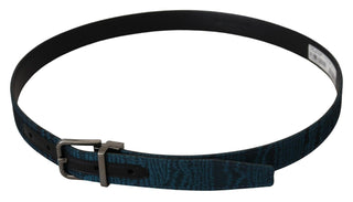 Blauer Jacquard Moire Gürtel mit silberner Metallschnalle für Herren