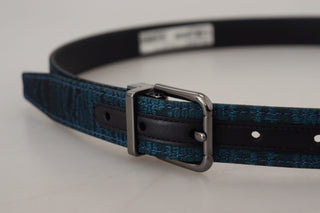 Blauer Jacquard Moire Gürtel mit silberner Metallschnalle für Herren