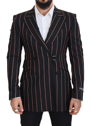 Blazer negro con rayas de viscosa y cierre de doble botonadura