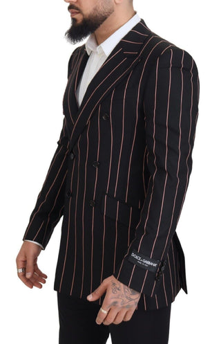 Blazer negro con rayas de viscosa y cierre de doble botonadura