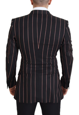 Blazer negro con rayas de viscosa y cierre de doble botonadura