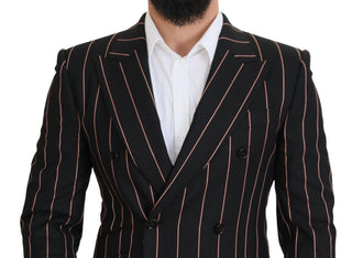 Blazer negro con rayas de viscosa y cierre de doble botonadura