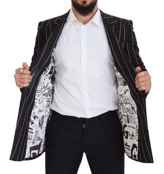 Blazer negro con rayas de viscosa y cierre de doble botonadura
